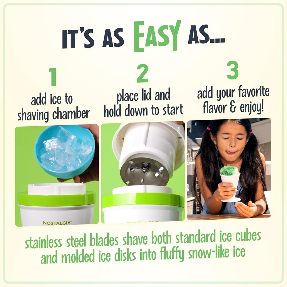 Snow Cone Shaved Retro Table-Top Slushie Machine - Includes 1 Reusable Plastic C