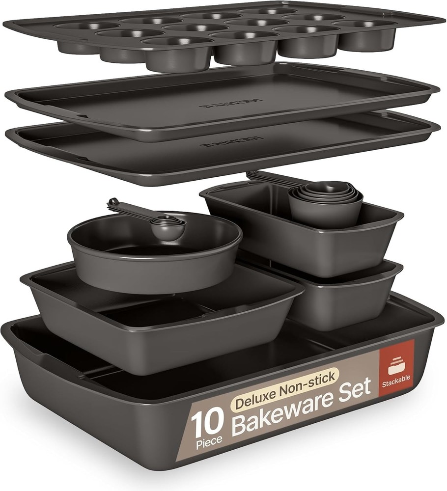 Bakeware Sets Nonstick Carbon Steel Baking Sheet & Pans Stackable 10-Piece