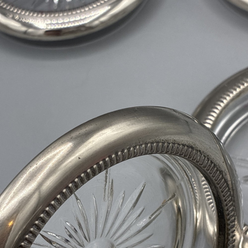 Set of 4 Silver Plated Glass Coaster -Read