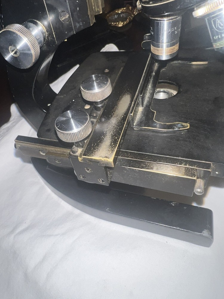 Antique AO Spencer Binocular Microscope w/ 3 Objectives Works #303401