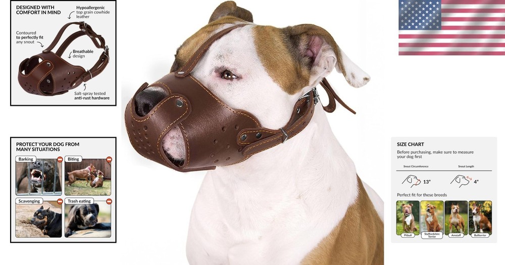 Pitbull Am Staff Basket Muzzle - Genuine Leather-