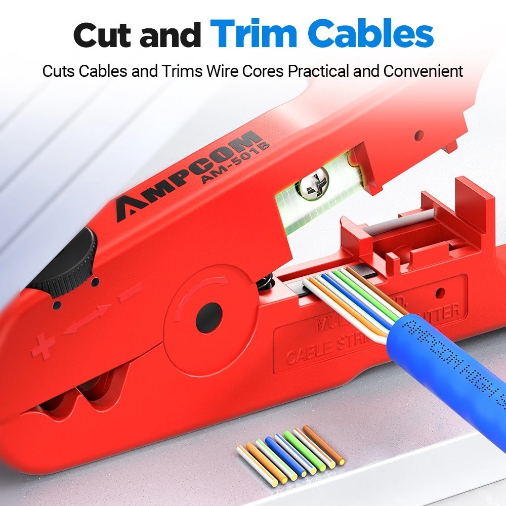 AMPCOM Wire Stripper Ethernet Cable Cutter for CAT7 CAT6 CAT5E CAT5 LAN Tool Pro