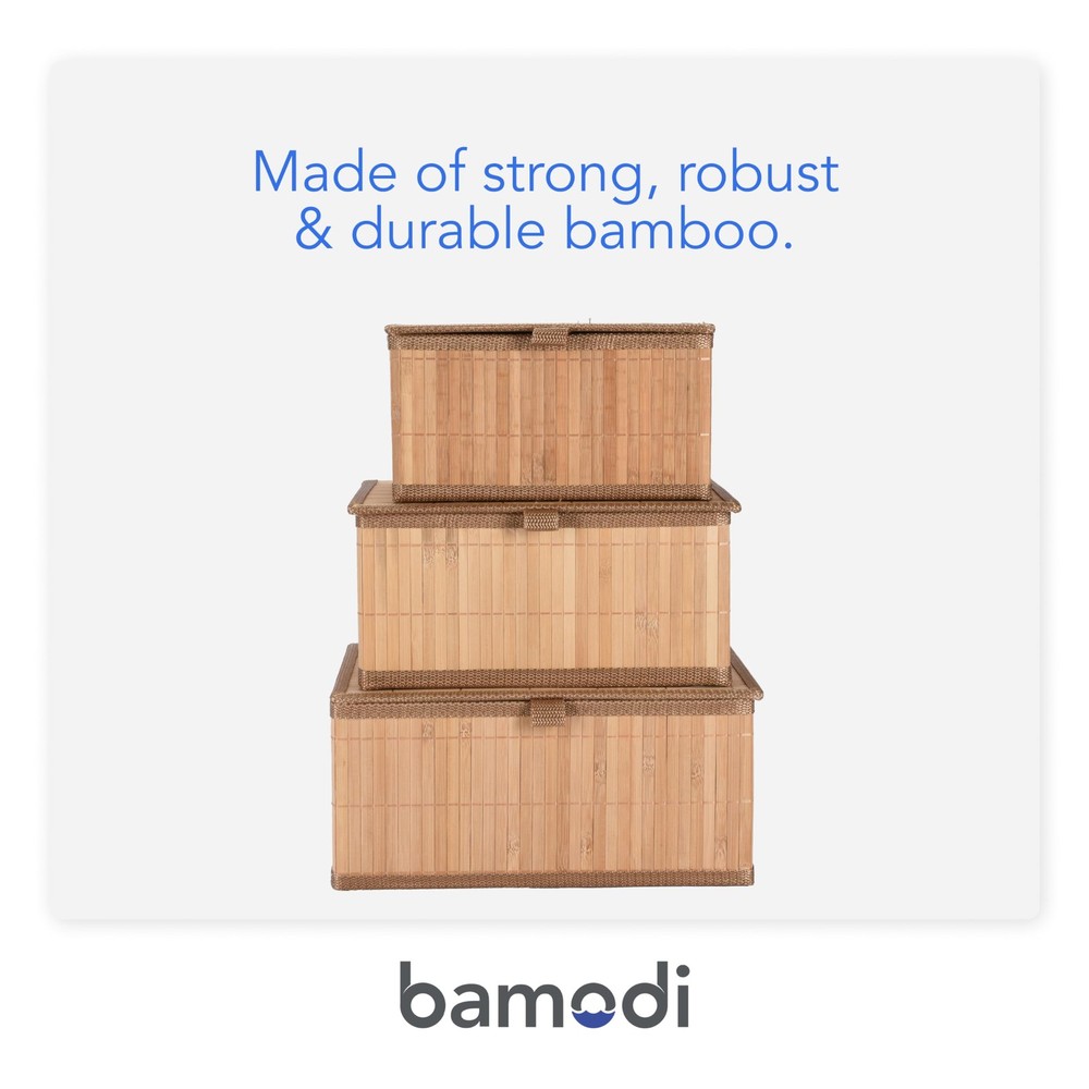 Bamboo Decorative Storage Boxes With Lids - Nesting Rectangular Lidded Box fo...