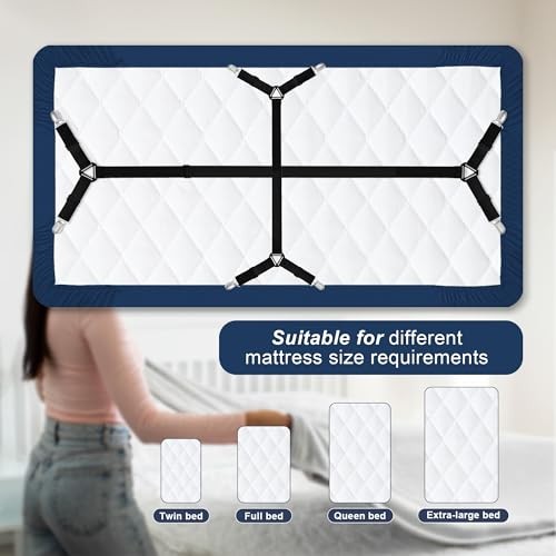 2 PCS Bed Sheet Straps, Adjustable Extended Bed Sheet Fasteners Fitted Black