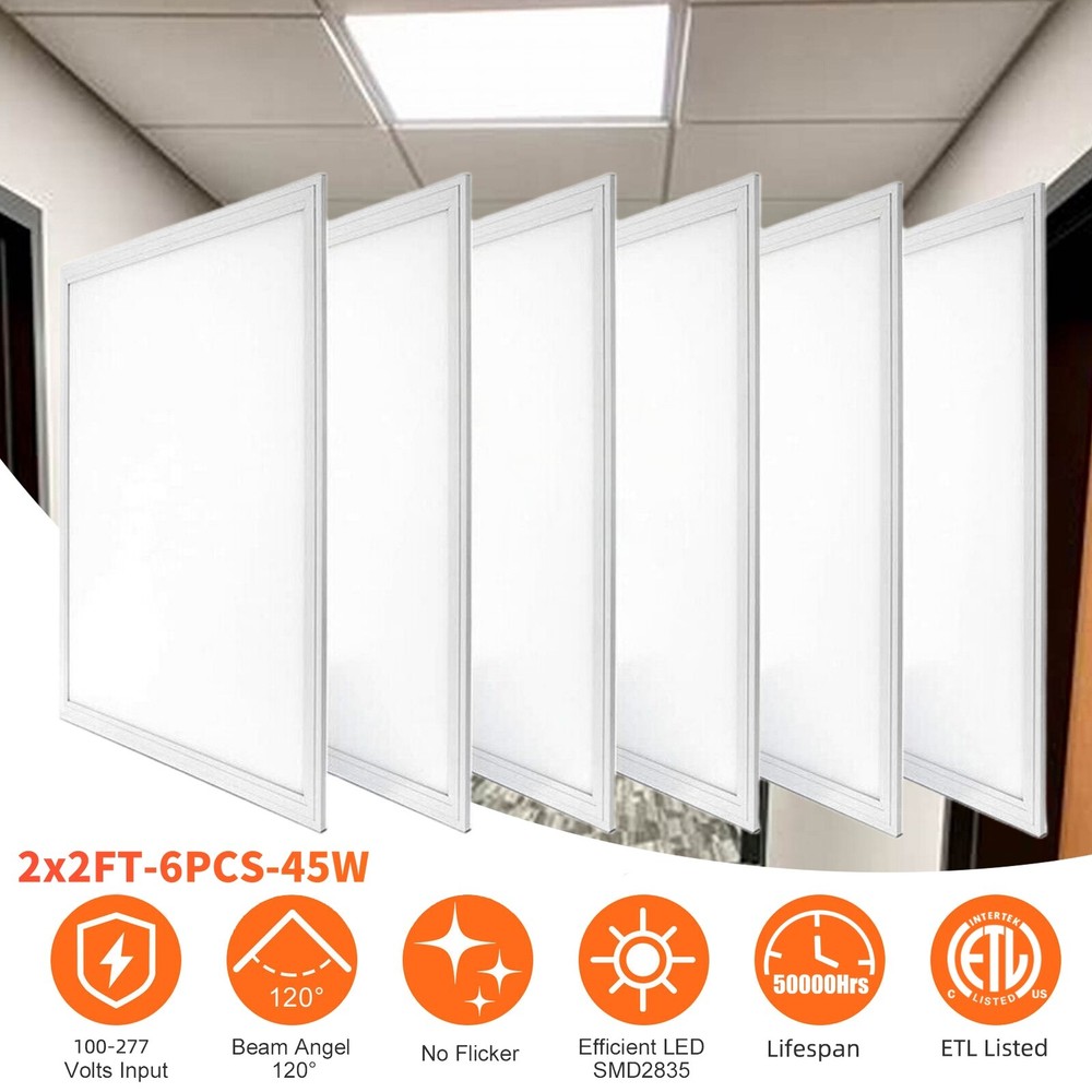 6 Pack 2X2FT LED Panel Light 45W Drop Ceiling Troffer Flat Fixtures 5000k White