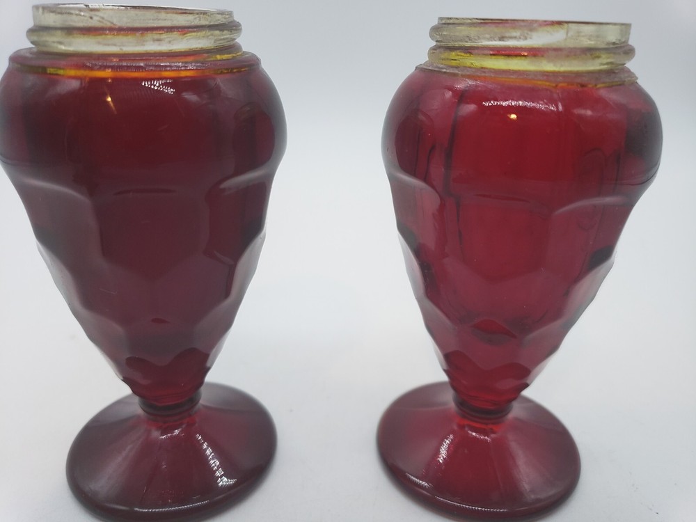Fenton Georgian Hex Honeycomb Ruby Red Shakers Salt Pepper