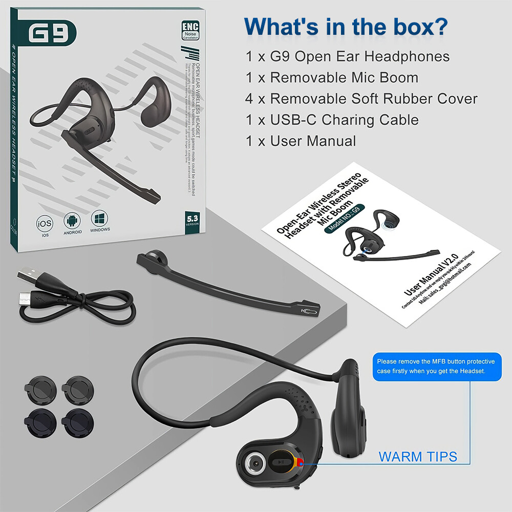 MPOW Bluetooth Headset with Removable Microphone Noise Cancelling For Phones PC