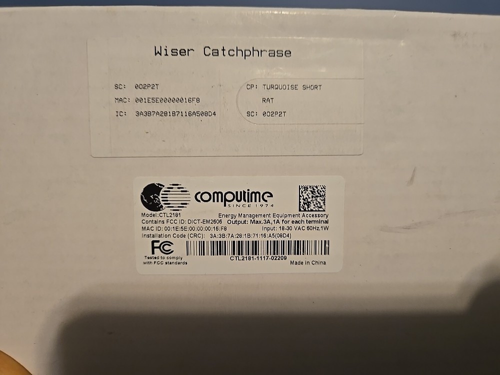 WISER CATCHPHRASE WIRELESS THERMOSTAT CTL2181