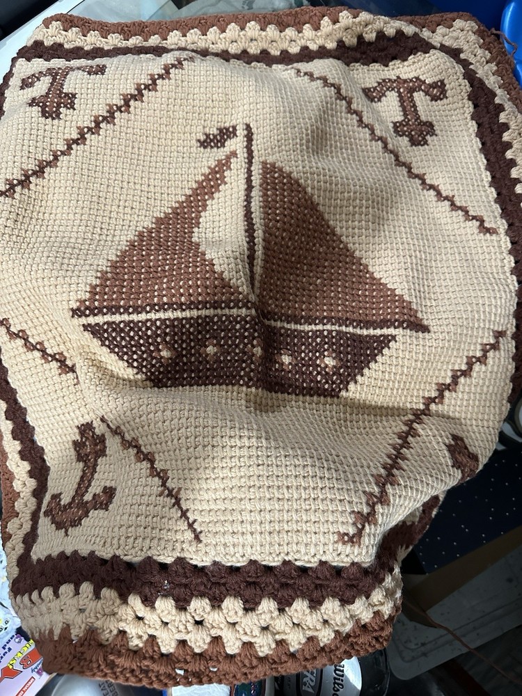 Vintage Medium Sized Crochet Blanket Handmade With Extra Yarn