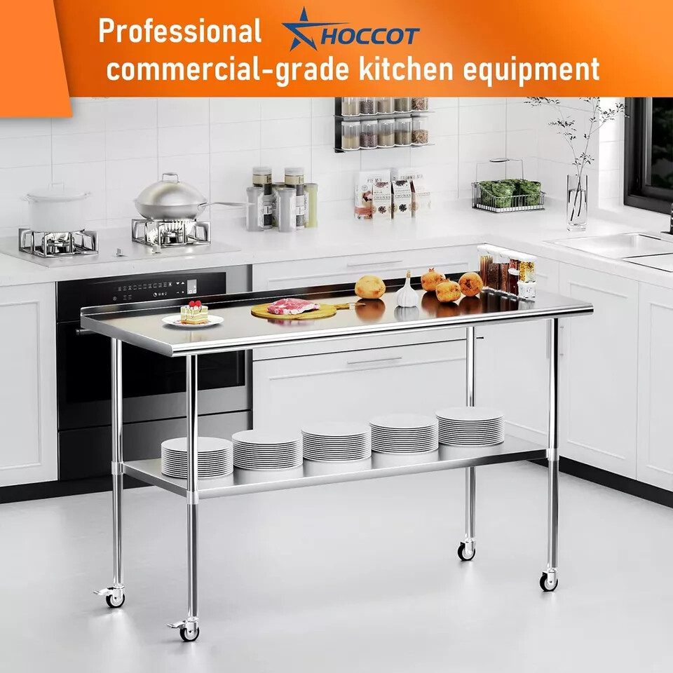 Commercial Restaurant Kitchen Prep Work Table 24" x 60" w/Backsplash & Casters