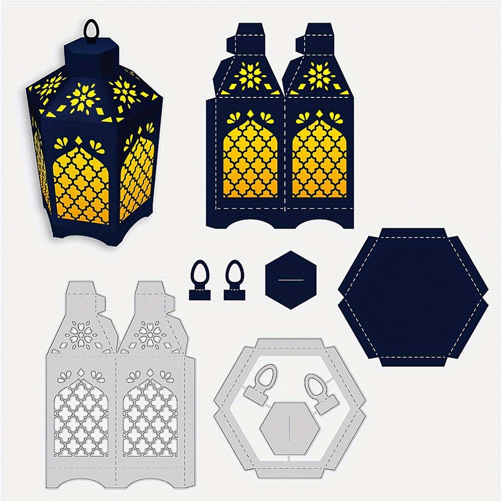 1Set 2Pcs Lantern Pattern Metal Dies Matte Platinum Cutting Stencils