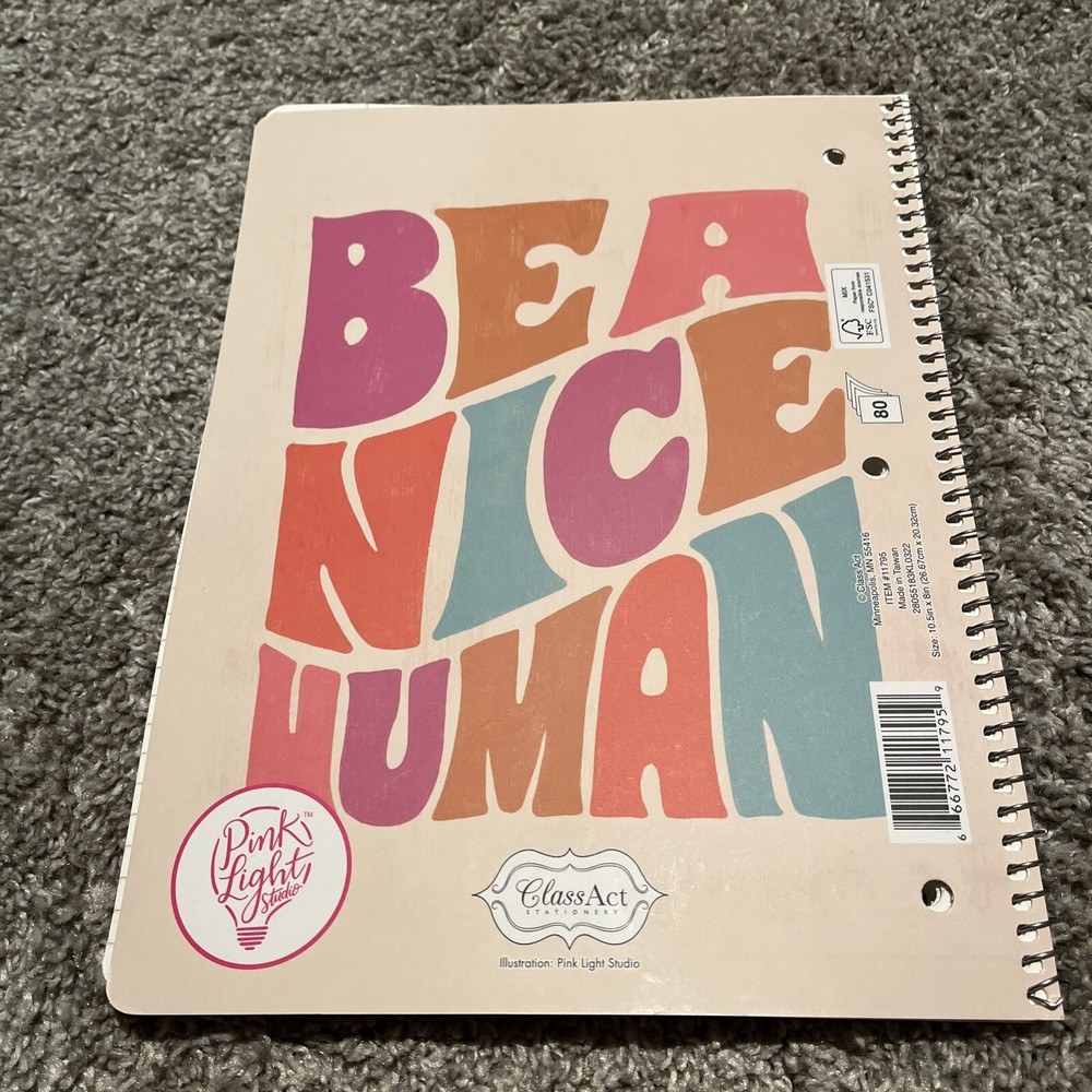 Be A Nice Human College Ruled 80 Sheets Paper Spiral Notebook Class Act