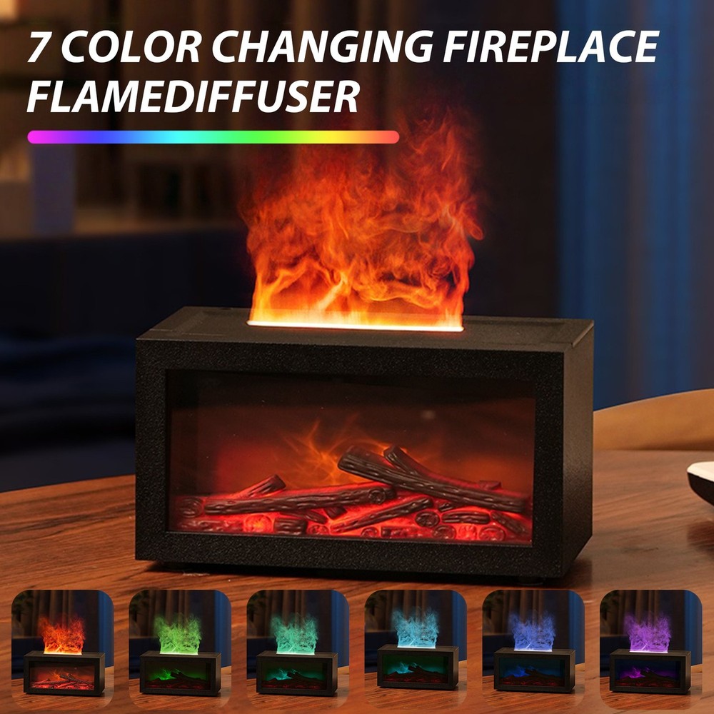 7 Color Fireplace Aroma Diffuser Flame Home Mist Humidifier Mute Work
