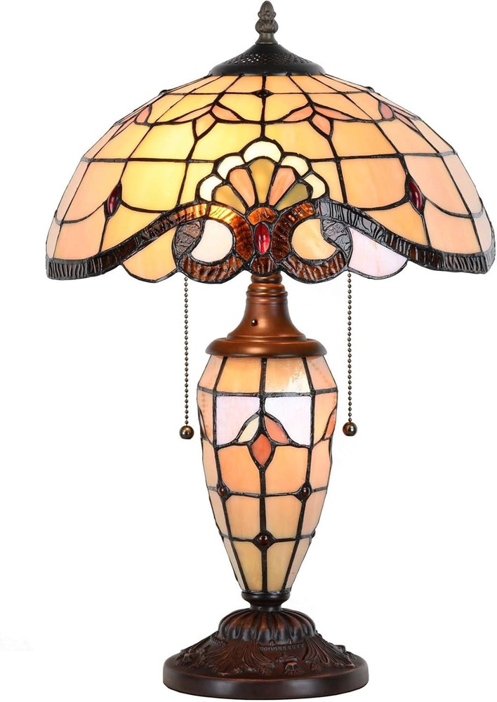 Tiffany Style Stained Glass Table Lamp Lighted Base