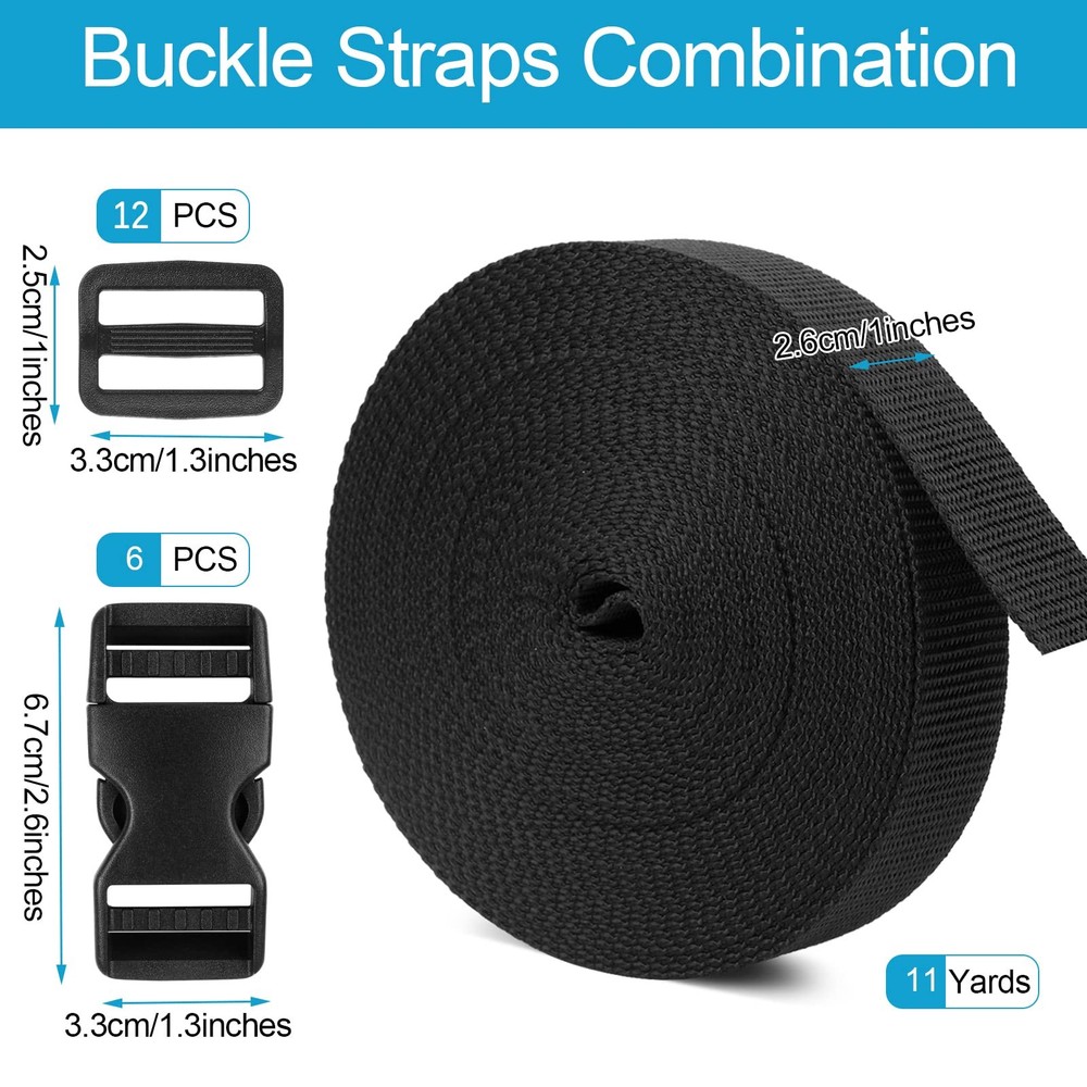 Phinus Buckle Straps 1 Inch, Webbing Polypropylene 11 Medium, Black
