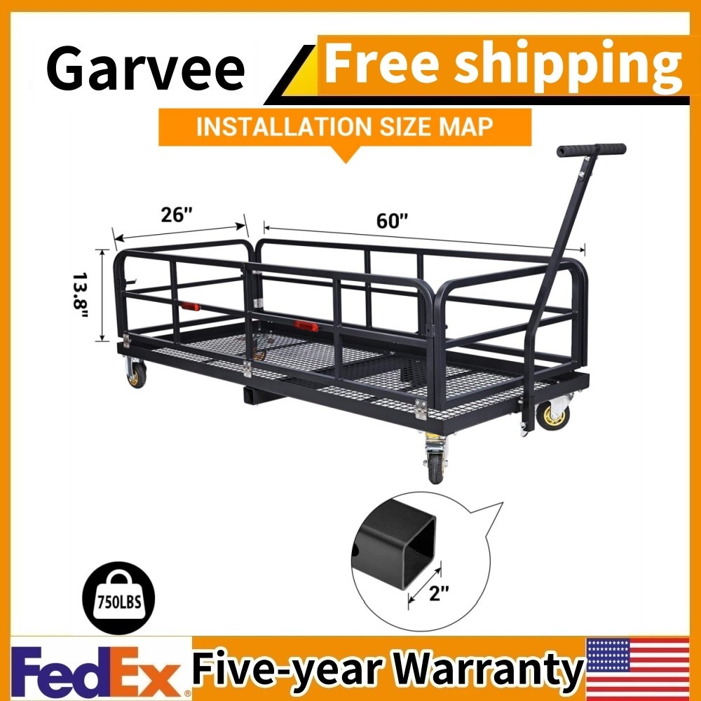 750 Lbs Foldable Hitch Mount Cargo Carrier with Wheels & Handle Heavy Duty