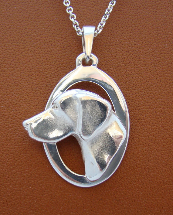 Sterling Silver German Shorthaired PointerLarge Head Study On A Vertical Oval Fr