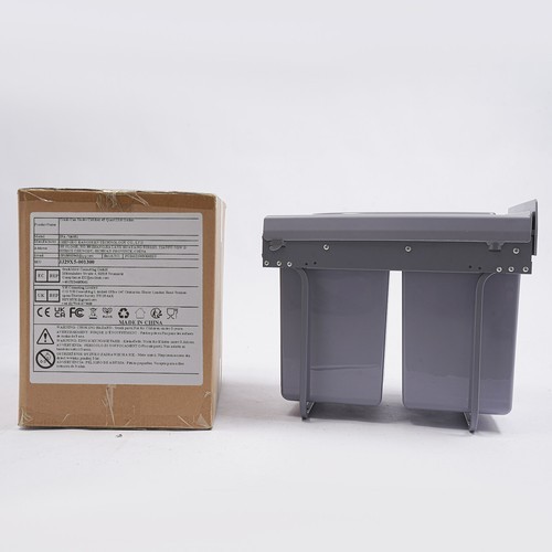 Double 40L Pull Out Trash Can Waste Bin Container Under Kitchen Cabinet Grey