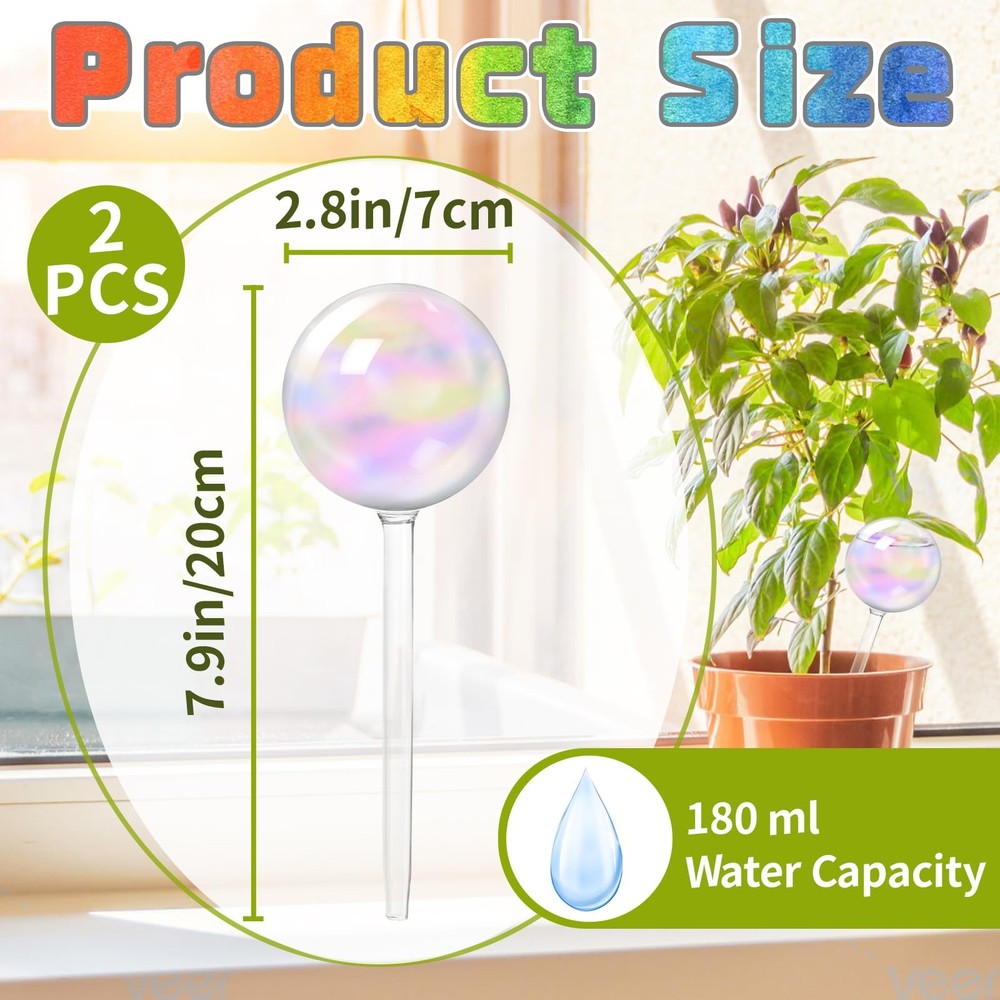 Bvrbaory 2 Pcs Iridescent Self Watering Medium-2 Iridescent, Clear