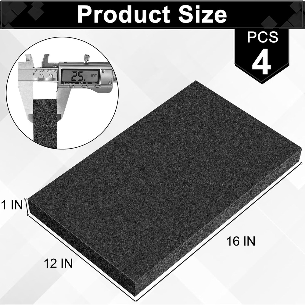 Polyurethane Foam Sheets, 4P 16 X 12 X 1 Inch Cuttable Tool Box Case Inserts, Bl