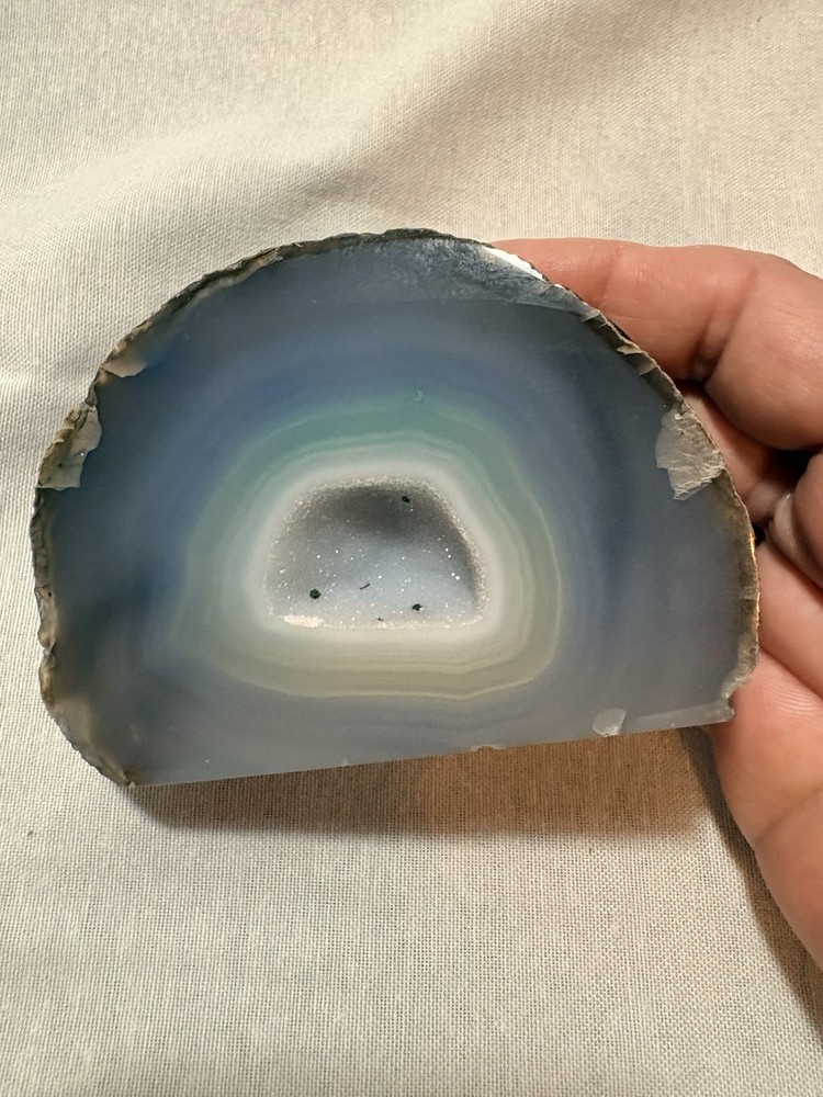 Blue Agate Geode Slice Decorative Crystal Home Deco Mineral Piece