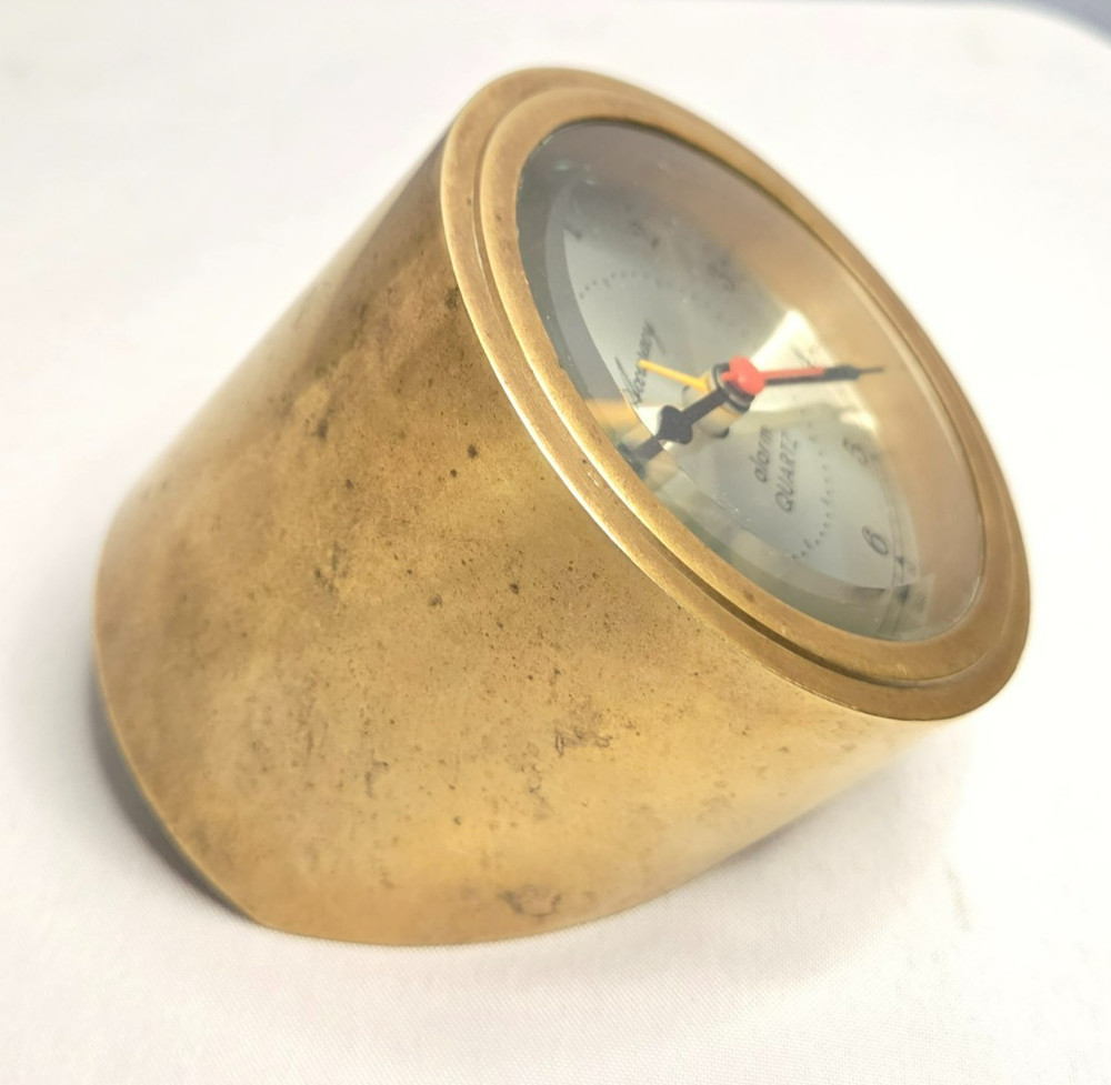 Accuracy Brass Desk Clock Nautical Angle Style Tested and Working