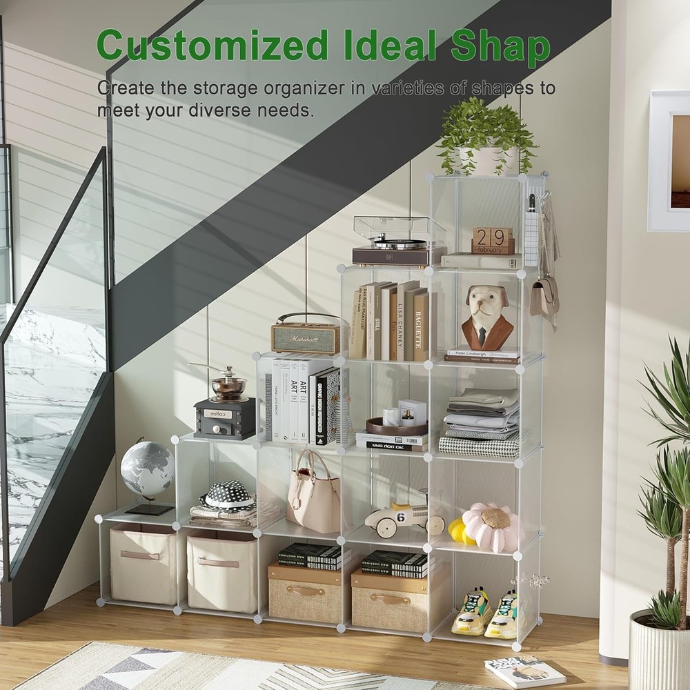 Cube Storage Organizer 16-Cube Shelves Units Plastic Storage Cubes DIY Closet