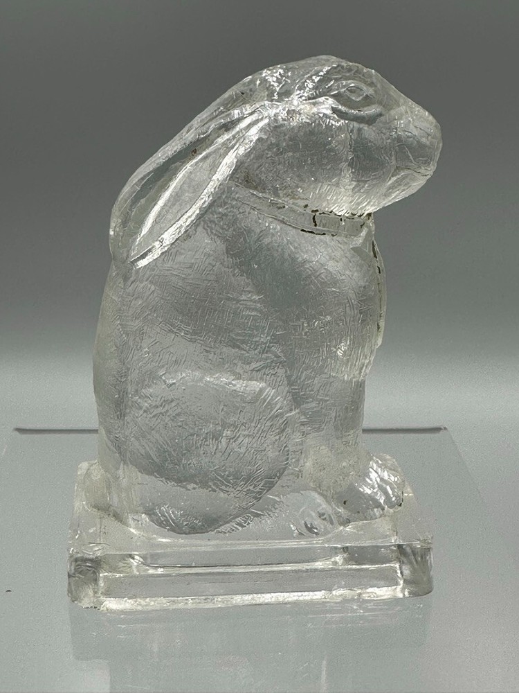 Antique EASTER BUNNY Rabbit with Laid Back Ears Glass CANDY CONTAINER A&E 616