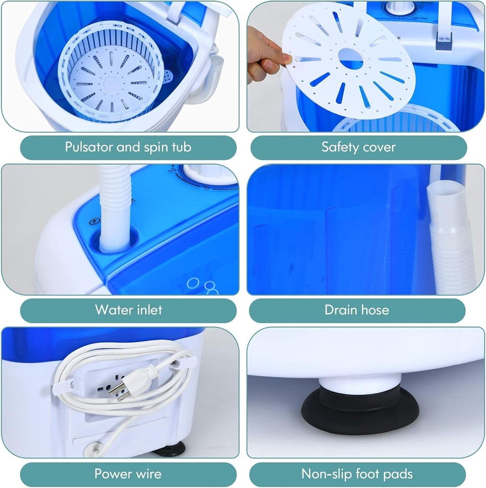 Energy Efficient Mini Washer & Spinner Combo - 5.5lbs Capacity, Portable Design