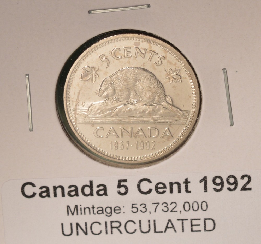 1992 Canada 5 Cent  - UNCIRCULATED from Mint Roll 🇨🇦
