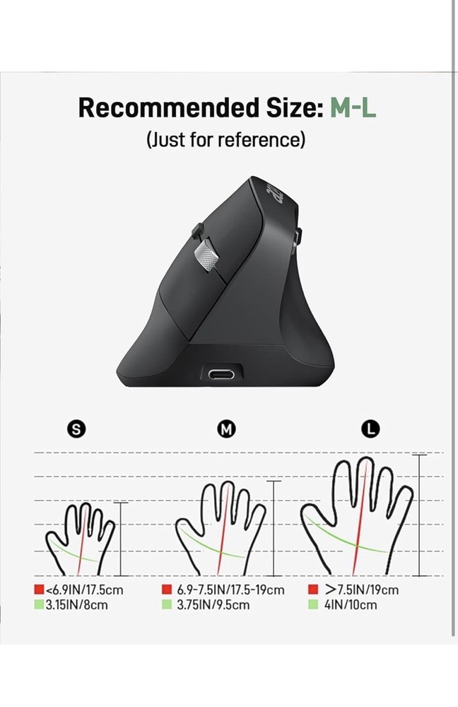 Acer Ergonomic Mouse Wireless, Adjustable DPI Vertical Mouse 1000/1200/1600