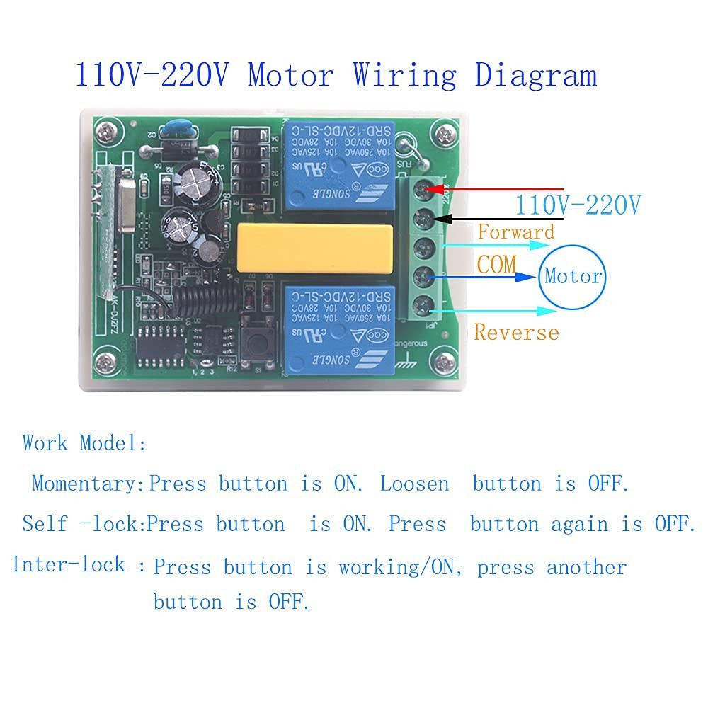 Universal 110V AC Motor Remote Control Switch Forward and Reverse Remote Cont...
