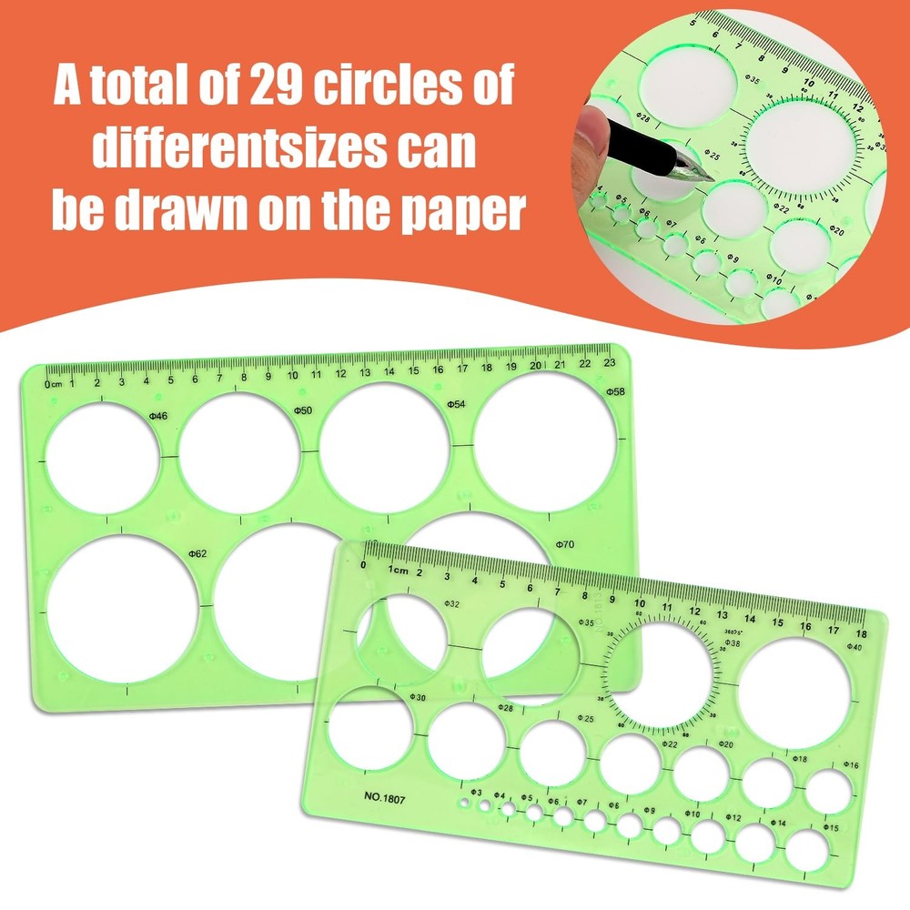 2 PCS Circle Template Ruler Plastic Stencil with 29 Circles for Drawing