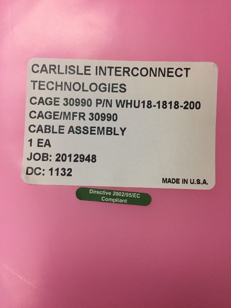 Carlisle Interconnect Cable Assembly WHU18-1818-200