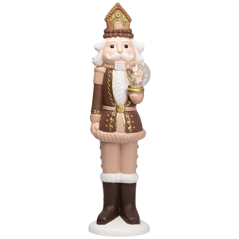 LED Lighted Nutcracker with Globe - 27" - Brown and Beige