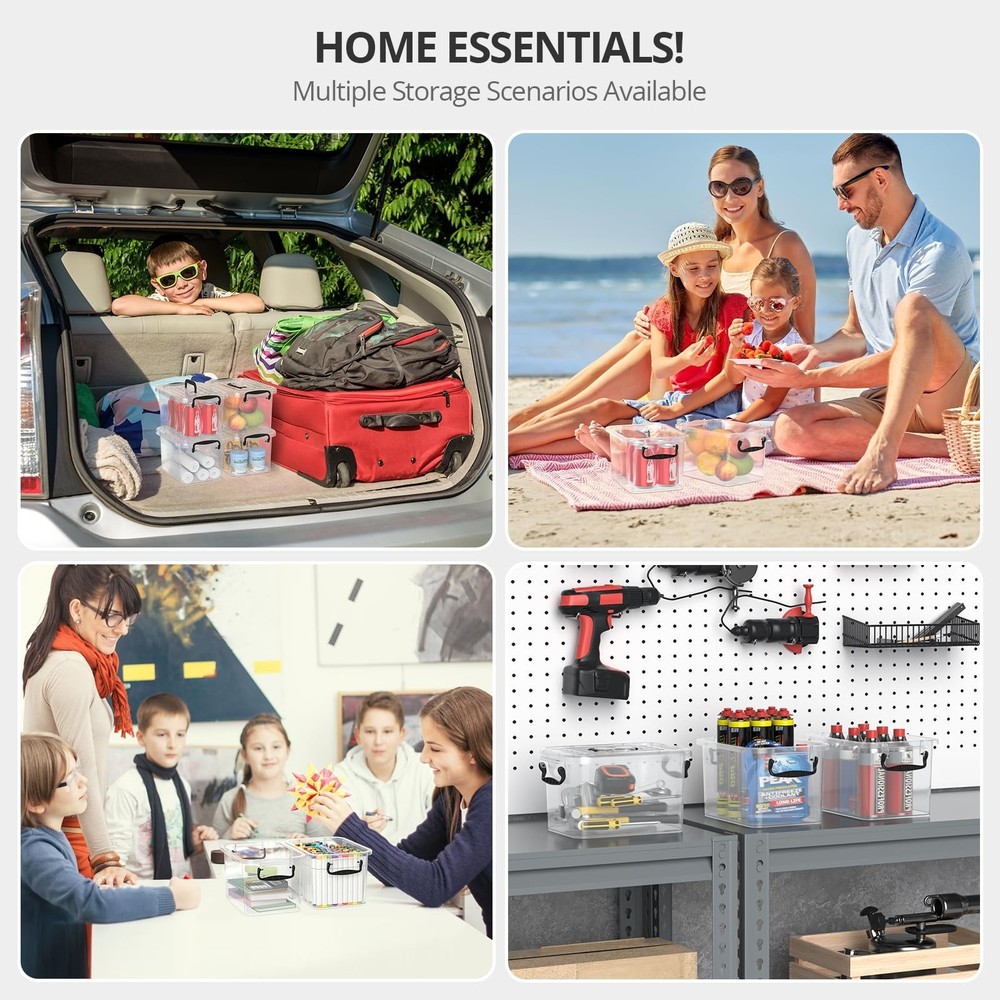 Plastic Storage Containers with Lids - 6 Pack 6 Quart Clear Storage Bins with...