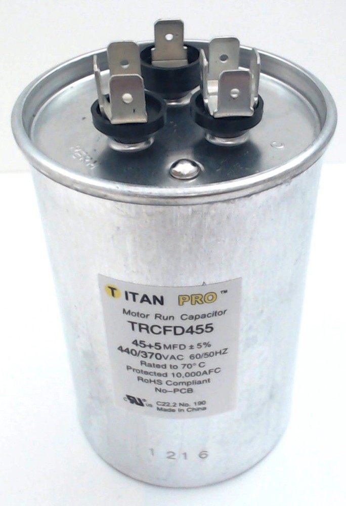 Packard Titan Pro Run Capacitor, Round, 45+5 Mfd, 440-370V, TRCFD455