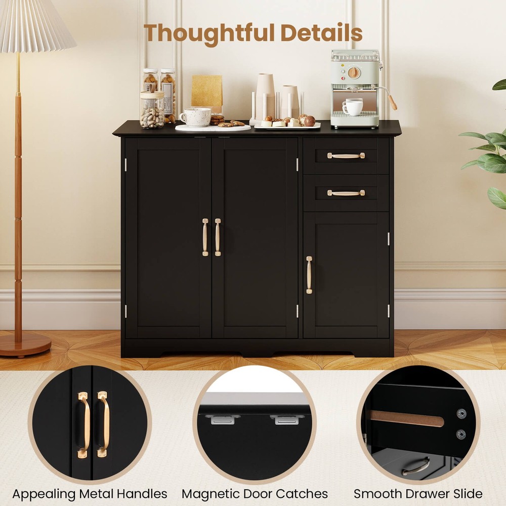 40" Sideboard Buffet Cabinet Modern Kitchen Storage Organizer with 2 Drawers