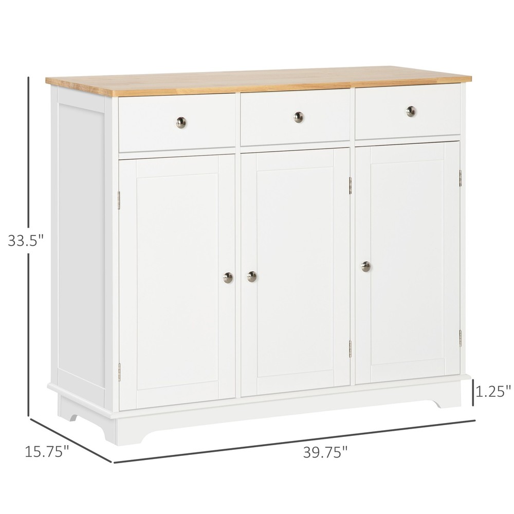 HOMCOM Sideboard with Solid Wood Countertop, Modern Kitchen Storage Cabinet, C