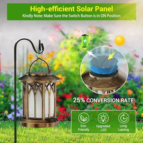 Solar Lanterns Outdoor Waterproof, Upgraded Flickering Solar 4 Pack Flame