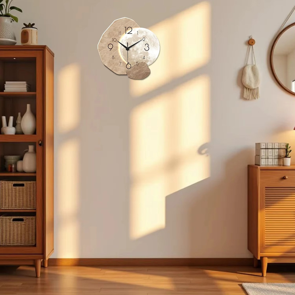Quartz Wooden Moon Wall Clock
