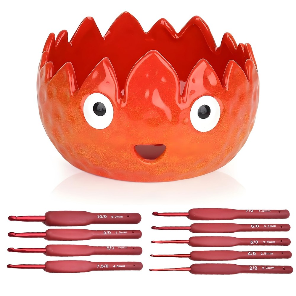 Flame Yarn Bowl with 9 Size Crochet Hooks