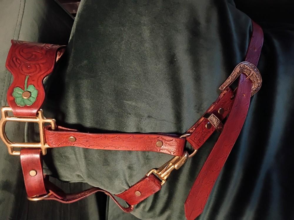 Custom hand tooled leather halter horse, any size or design