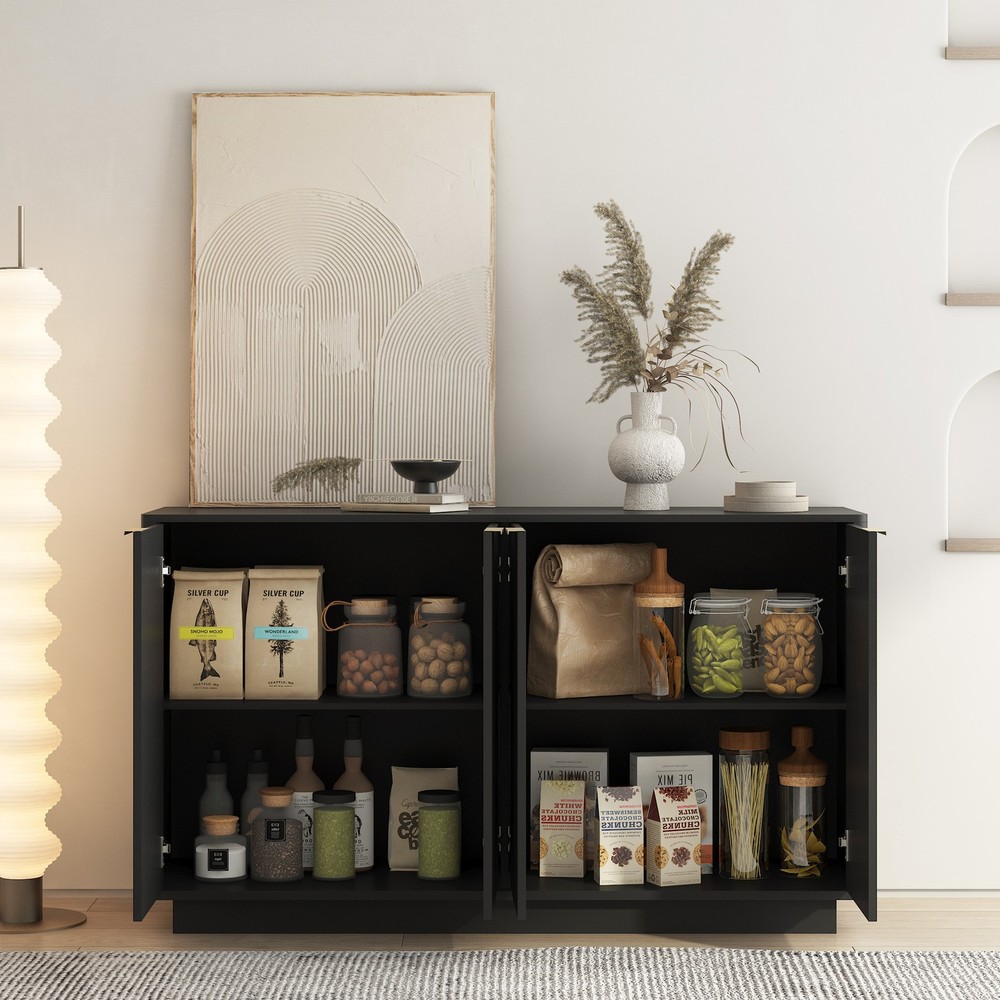 Black Modern Buffet Cabinet with Storage, Fluted Sideboard Large Buffet with A