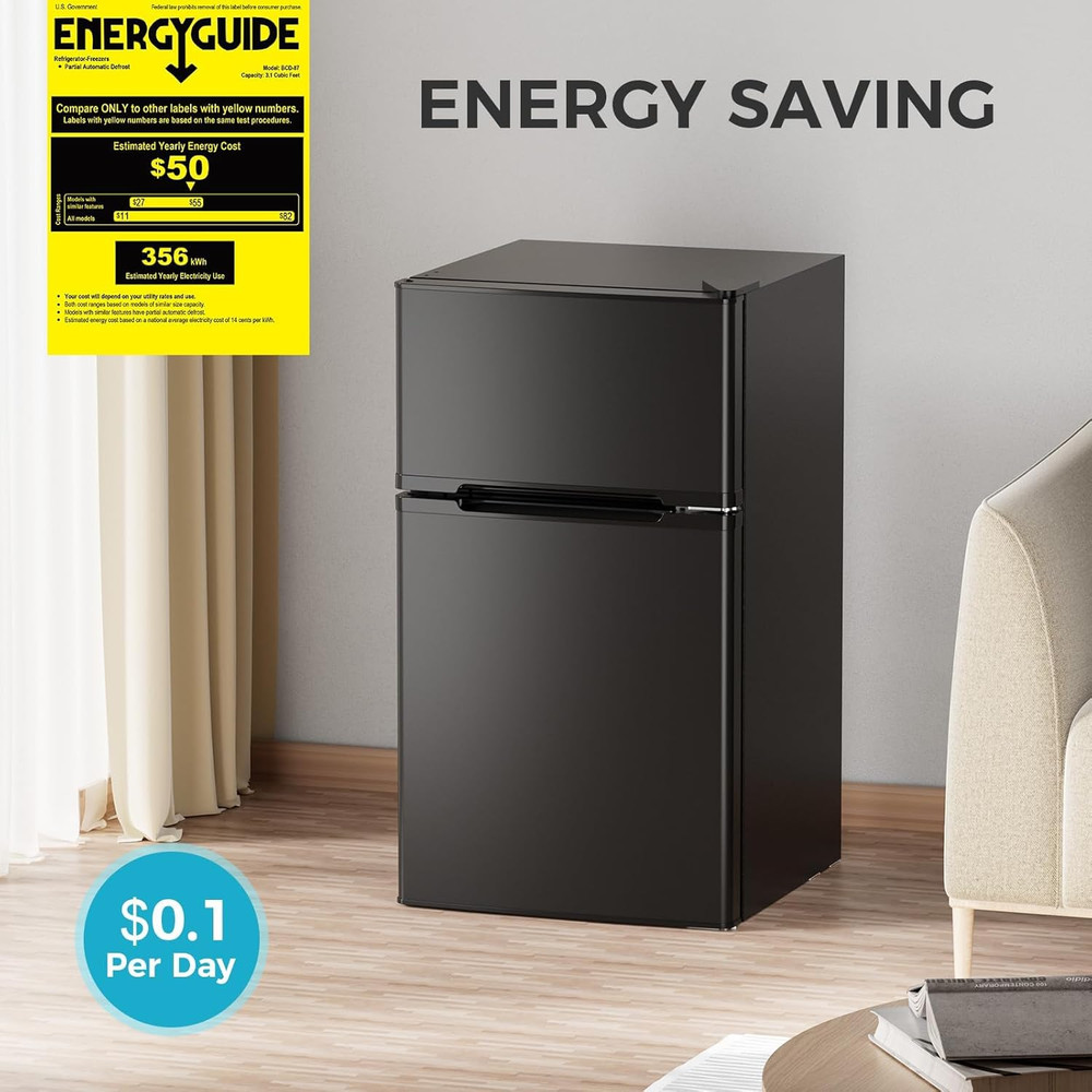 Energy Efficient 3.2 Cu.Ft Refrigerator with Quiet Freezer - Compact Design