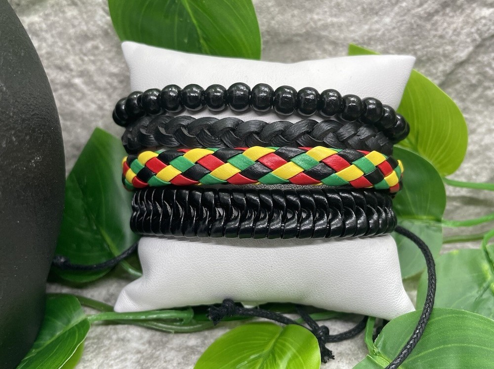 4 PC Leather Punk Bracelet Stackable Adjustable Tie New Free Ship B2774