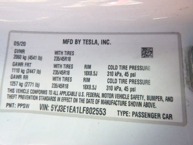 TESLA 3 2020 Battery 1567548