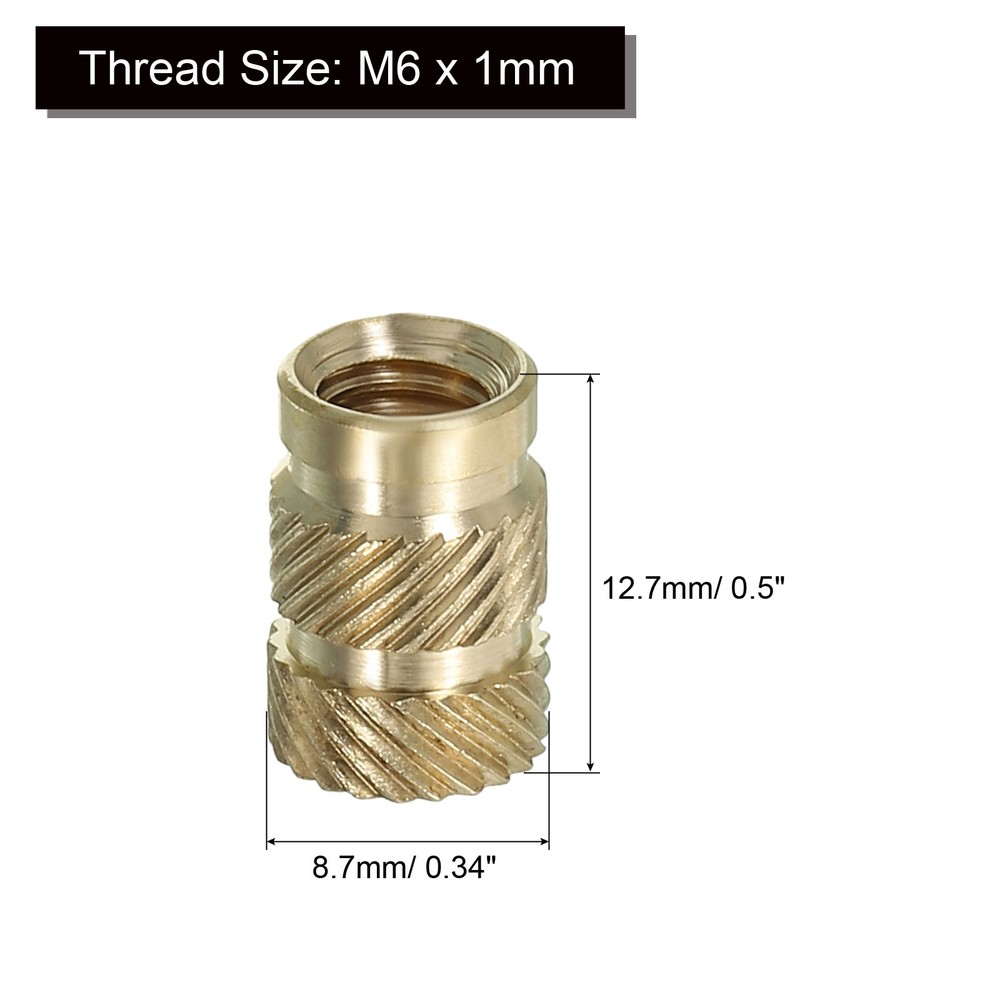 20 Pack M6 Threaded Inserts Metric Knurled Nuts Brass Heat-Set Inserts