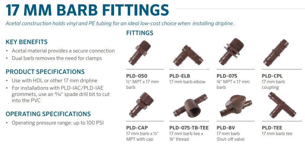 Hunter PLD-TEE 17mm Barb Fitting by Barb Tee PLDTEE Micro Irrigation