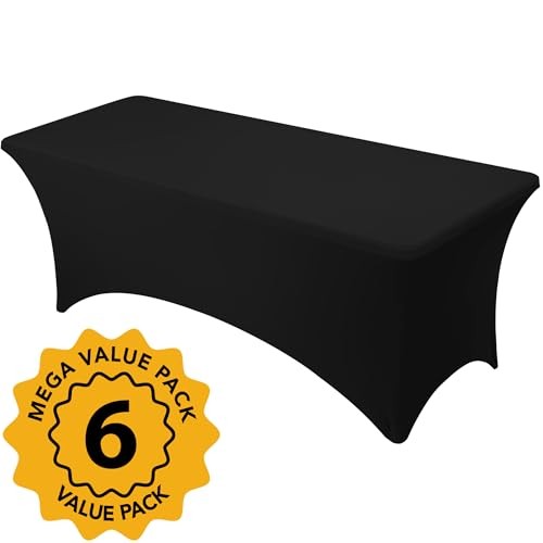 6-Pack Premium Spandex Tablecloths for 8ft Rectangle 8 FT | 6 Pack Black